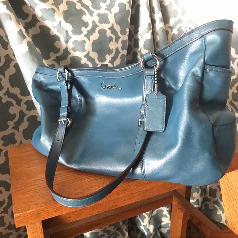 Soft leather blue coach bag